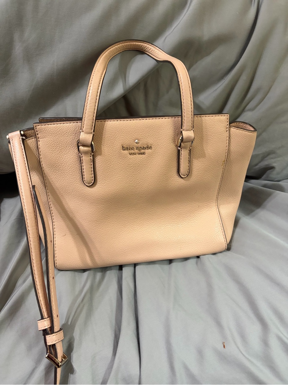 kate spade beige leather satchel with detachable strap